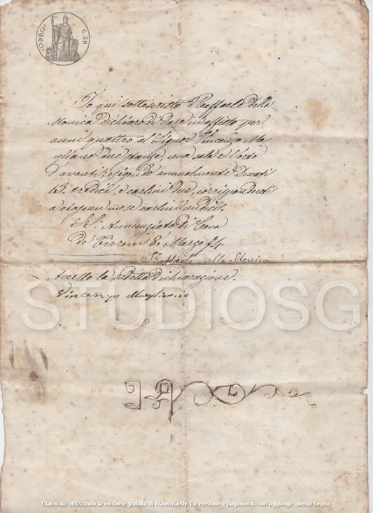 CAVA DE' TIRRENI 1874 MANOSCRITTO CONTRATTO DI AFFITTO R. DELLA MONICA + ROMANZA