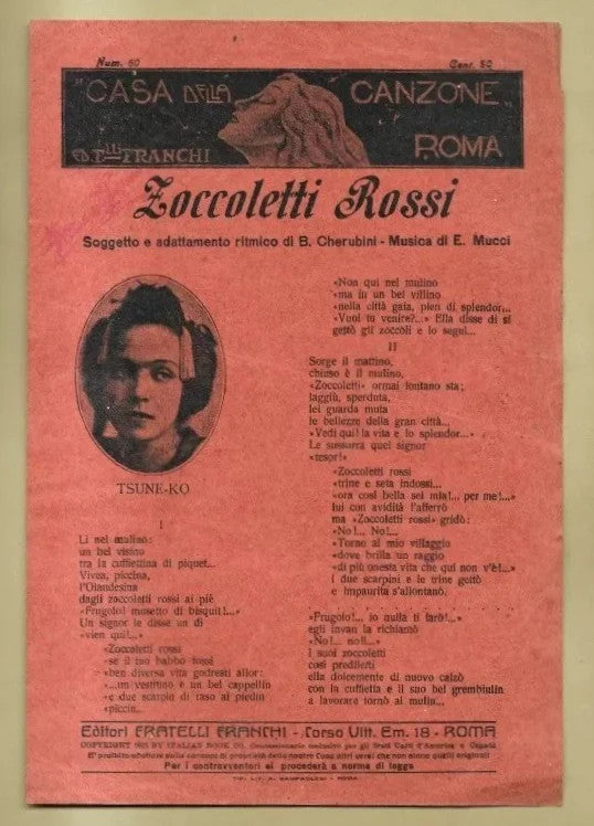 SPARTITO ZOCCOLETTI ROSSI CHERUBINI - MUCCI CASA DELLA CANZONE FRANCHI 1923