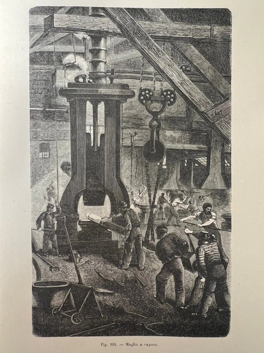 STAMPA 1886 MAGLIO A VAPORE LAVORAZIONE DEL FERRO, METALLI