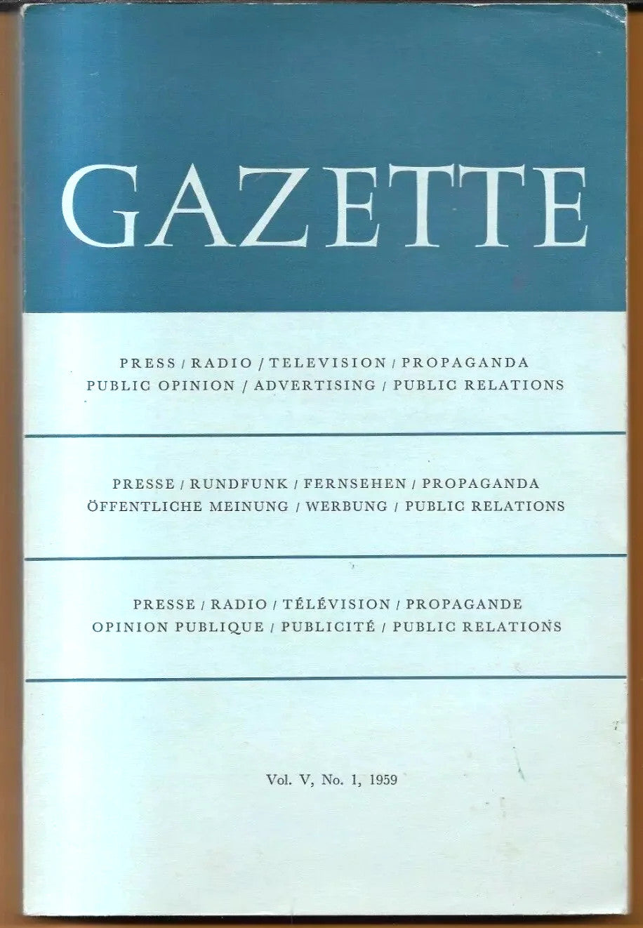 1959 WEST GERMAN GAZETTE INTERNATIONAL JOURNAL OF MASS COMMUNICATION STUDIES