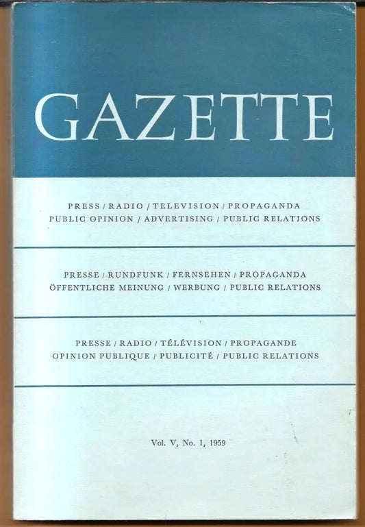 1959 WEST GERMAN GAZETTE INTERNATIONAL JOURNAL OF MASS COMMUNICATION STUDIES