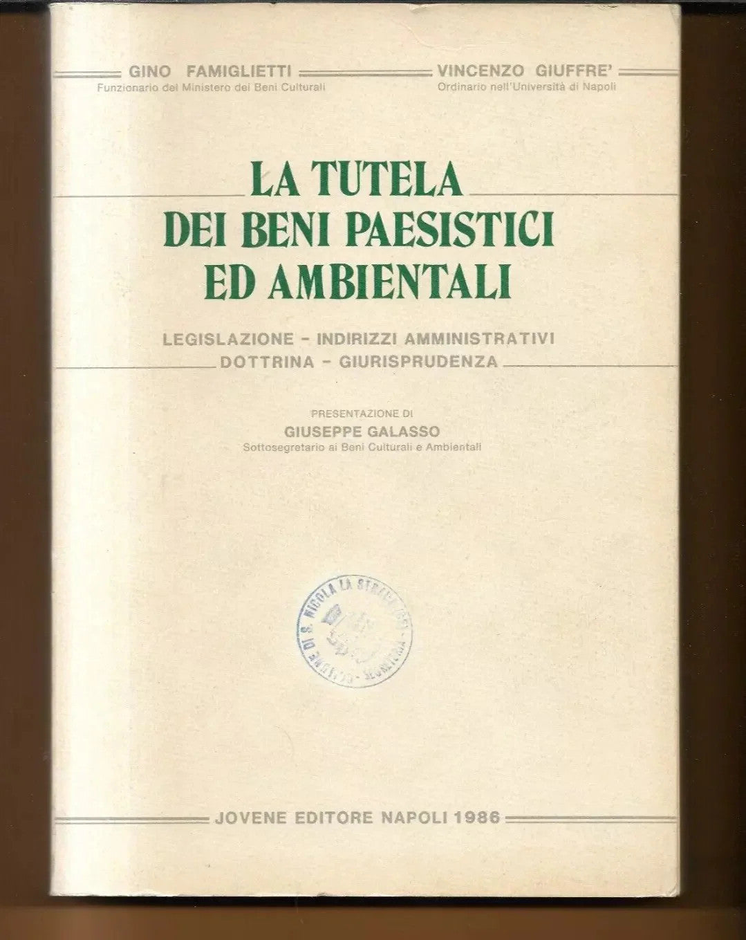 FAMIGLIETTI - GIUFFRE' LA TUTELA DEI BENI PAESISTICI ED AMBIENTALI JOVENE NAPOLI