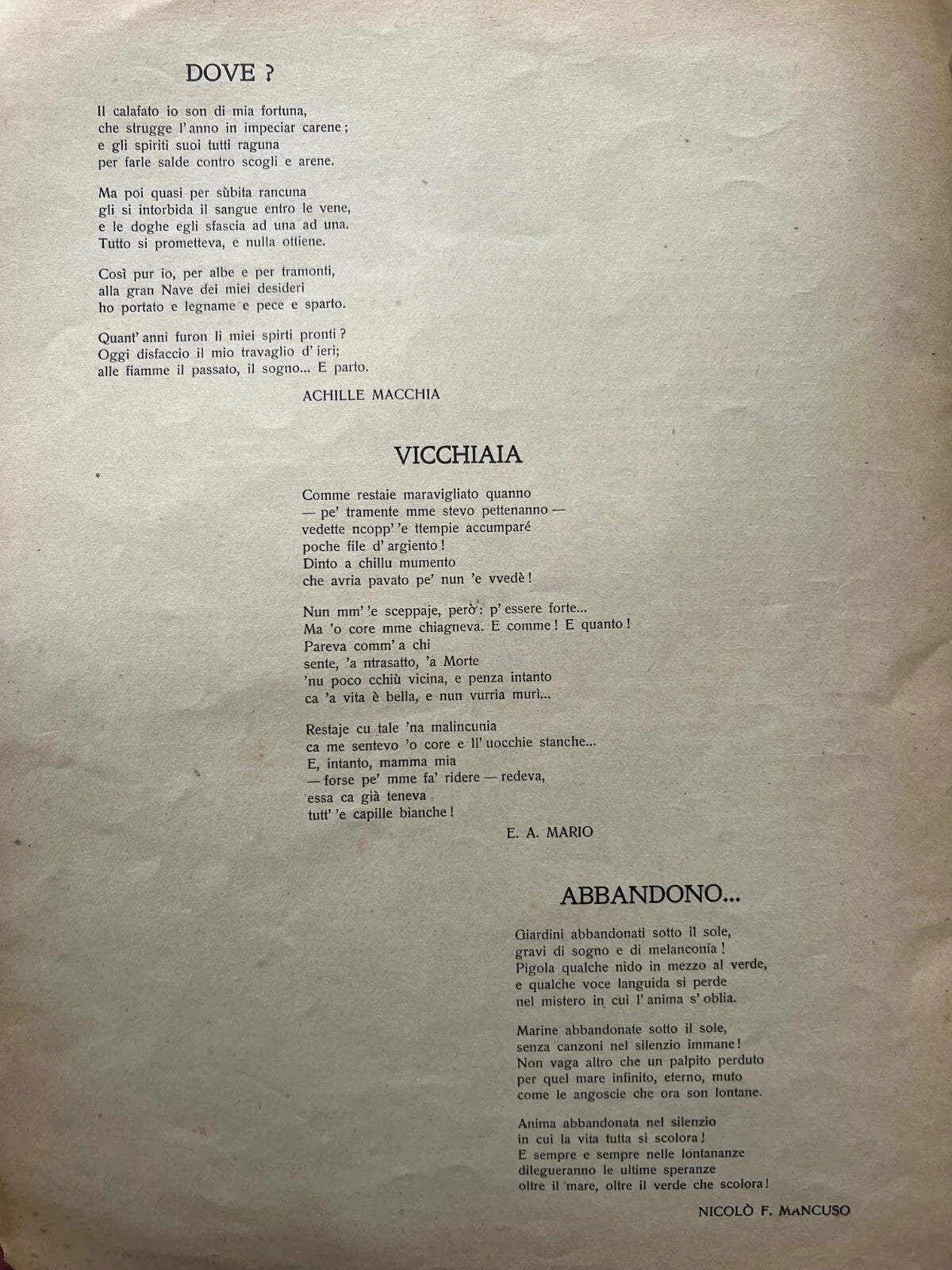 NAPOLI 1920 PER CANTARE VERSI PROSA MUSICA, E.A. MARIO - E. NICOLARDI SPARTITI