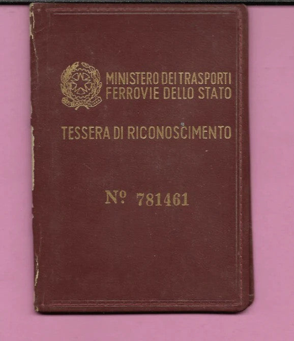 1959 TESSERA DI RICONOSCIMENTO FERROVIE DELLO STATO MINISTERO TRASPORTI
