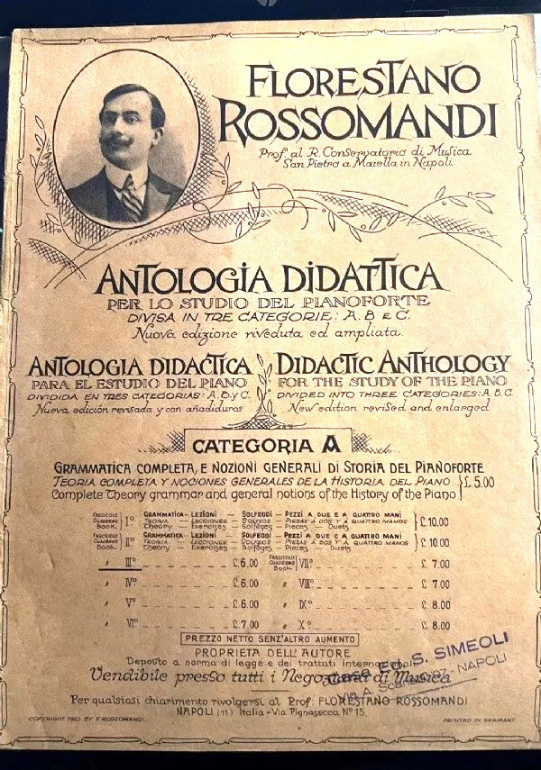 SPARTITO ANTOLOGIA DIDATTICA STUDIO DEL PIANOFORTE FASCICOLO III ROSSOMANDI 1923