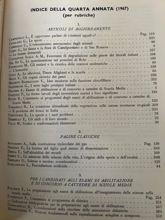 LE SCIENZE E IL LORO INSEGNAMENTO RIVISTA PER DOCENTI E CULTORI 1967 ANNATA COMP