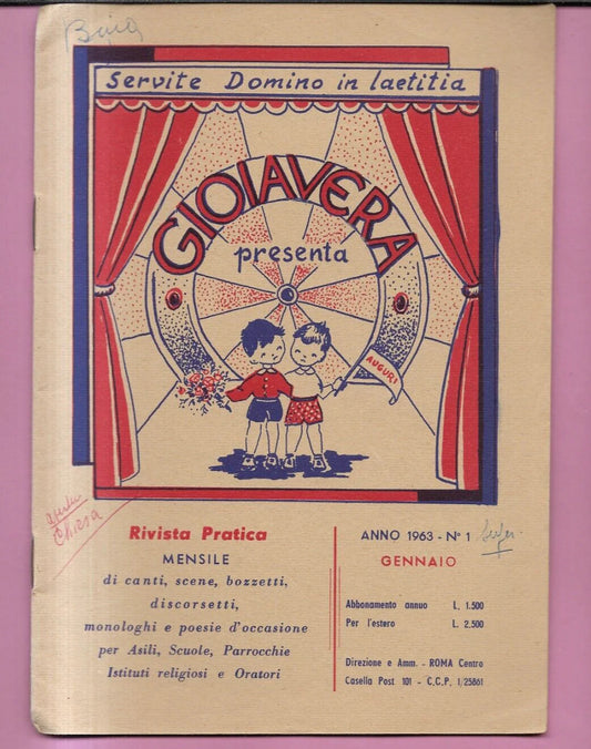 GIOIA VERA N. 1 ANNO 1963 CANTI, POESIE , SCENE, SCUOLA PARROCCHIE ASILI BAMBINI