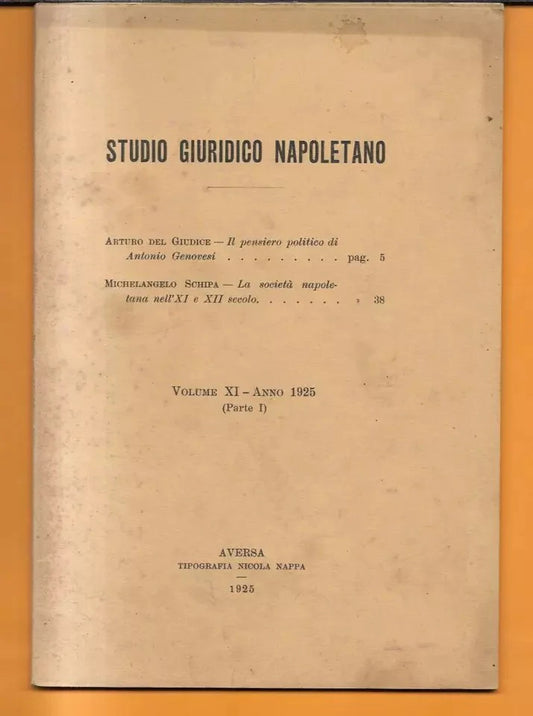 IL PENSIERO POLITICO DI ANTONIO GENOVESI 1925 RIVISTA STUDIO GIURIDICO NAPOLETAN