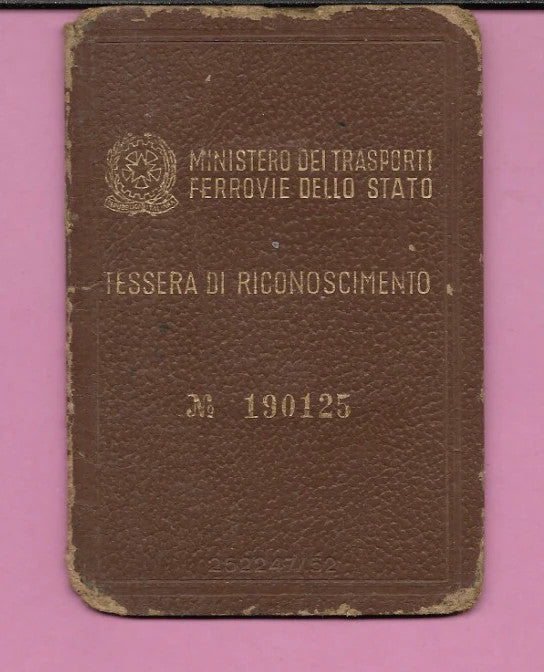1955 TESSERA DI RICONOSCIMENTO FERROVIE DELLO STATO MINISTERO TRASPORTI RAGAZZO
