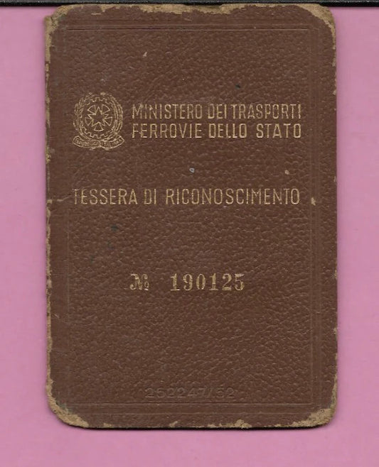 1955 TESSERA DI RICONOSCIMENTO FERROVIE DELLO STATO MINISTERO TRASPORTI RAGAZZO