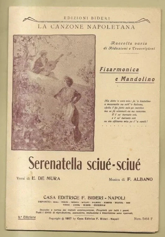 SPARTITO SERENATELLA SCIUE’ - SCIUE’ DE MURA - ALBANO BIDERI 1957 CANZONE NAPOLI