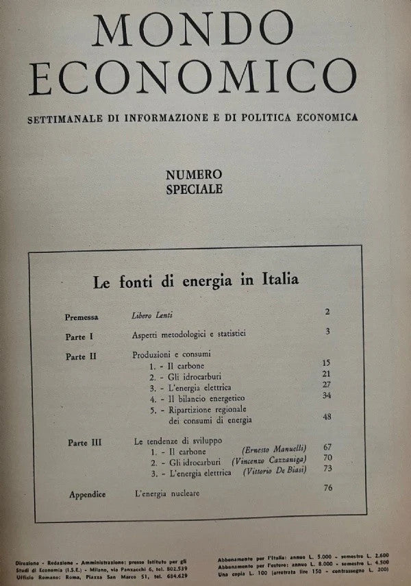 LE FONTI DI ENERGIA IN ITALIA 1960 RIVISTA MONDO ECONOMICO