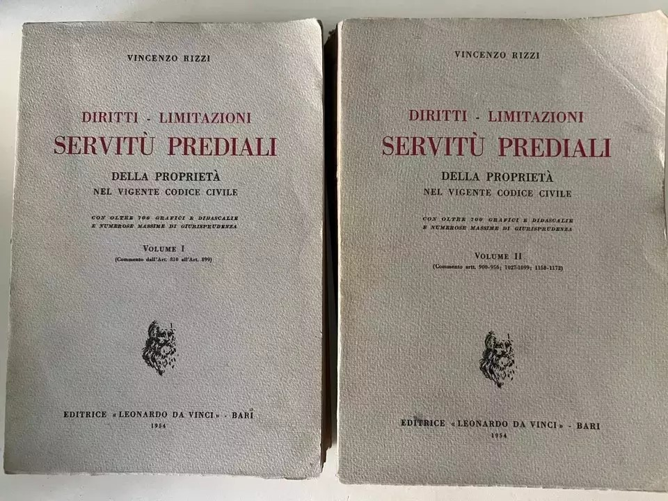V. RIZZI DIRITTI - LIMITAZIONI SERVITU' PEDRIALI 2 VOLUMI 1954 DA VINCI BARI