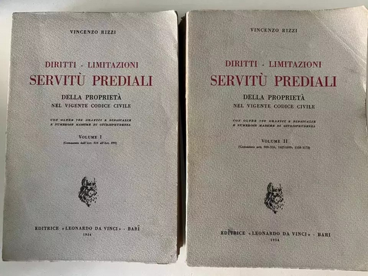 V. RIZZI DIRITTI - LIMITAZIONI SERVITU' PEDRIALI 2 VOLUMI 1954 DA VINCI BARI