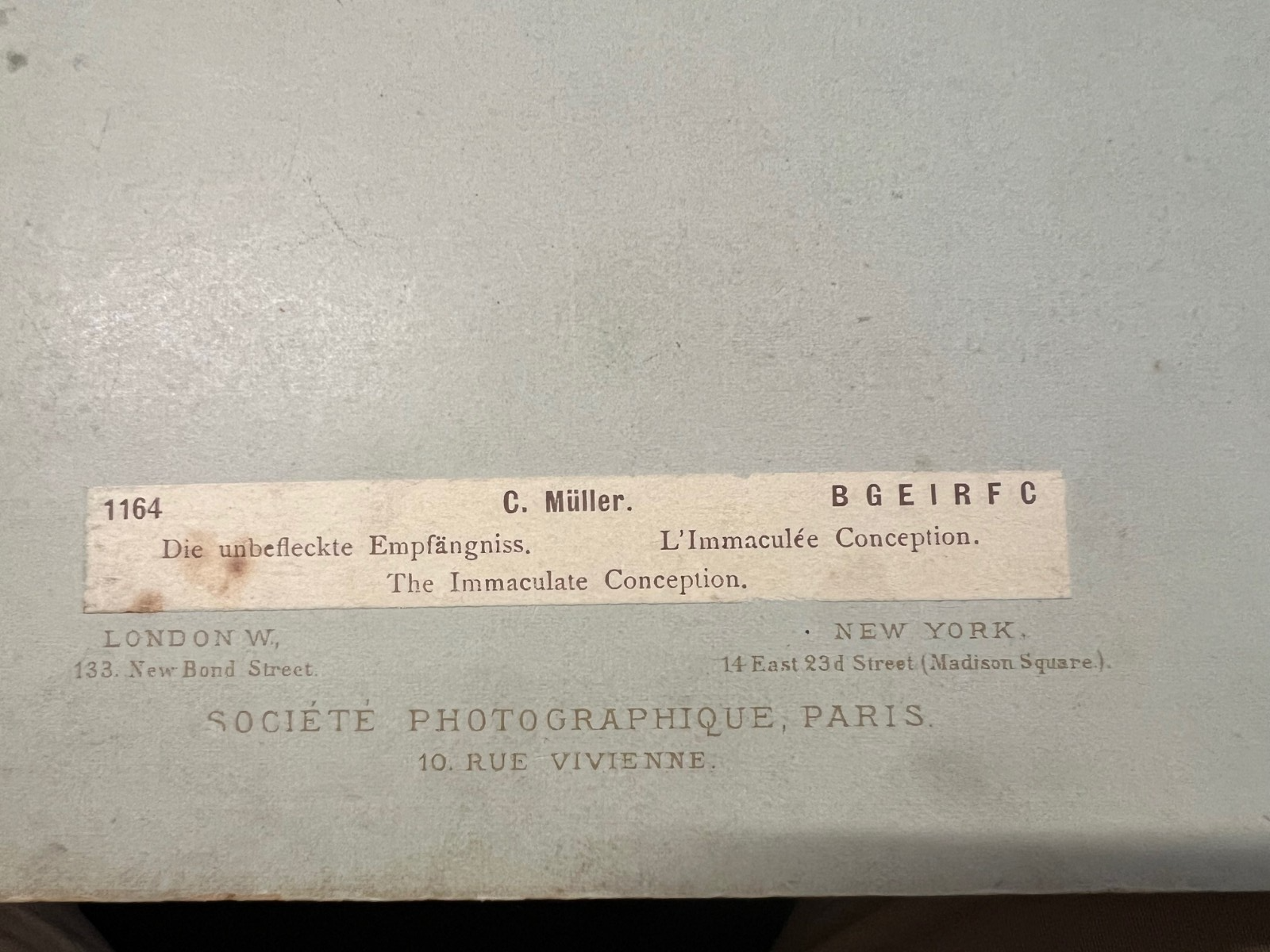 Photograph. Gesellschaft Berlin 1897 C. Muller L'Immacolata Concezione albumina