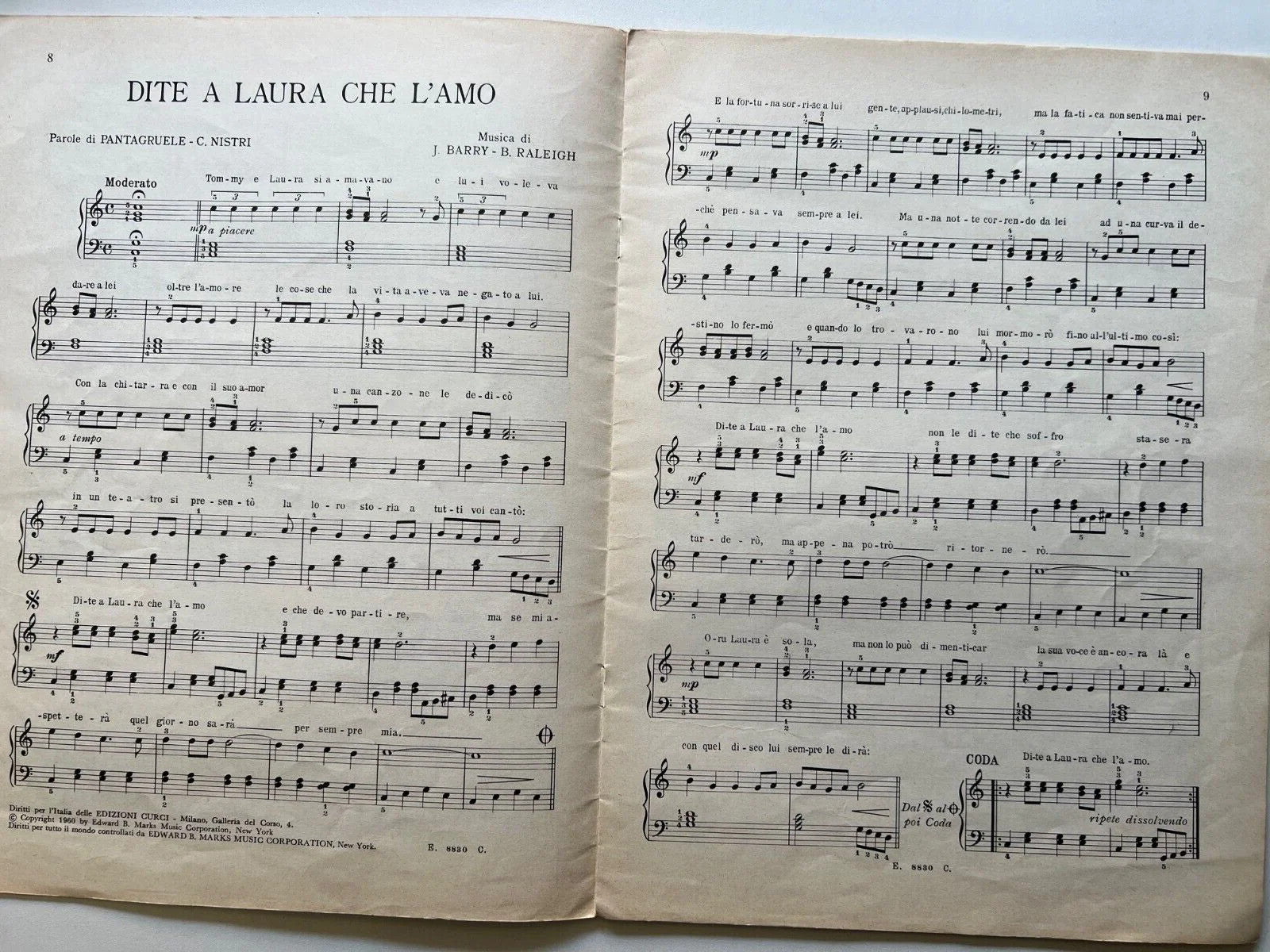 SPARTITO ORE DI SVAGO AL PIANOFORTE 34° FASCICOLO 1967 EDIZIONI CURCI