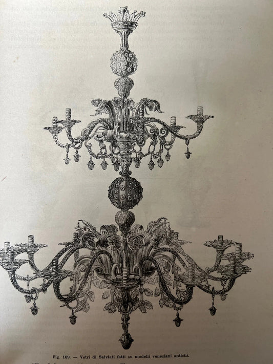 STAMPA 1886 LAMPADARIO VETRI DI SALVIATI FATTI SU MODELLI VENEZIANI ANTICHI