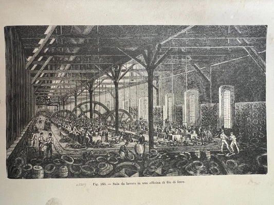 STAMPA 1886 SALA DA LAVORO IN UN OFFICINA DI FILO DI FERRO