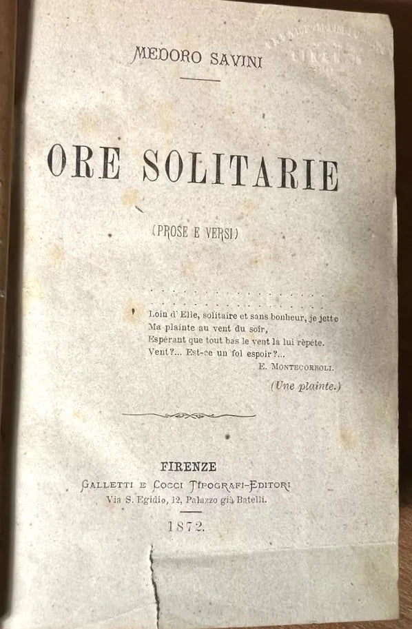 1872 MEDORO SAVINI ORE SOLITARIE - NADA (SCENE SPAGNUOLE) GALLETTI E COCCI