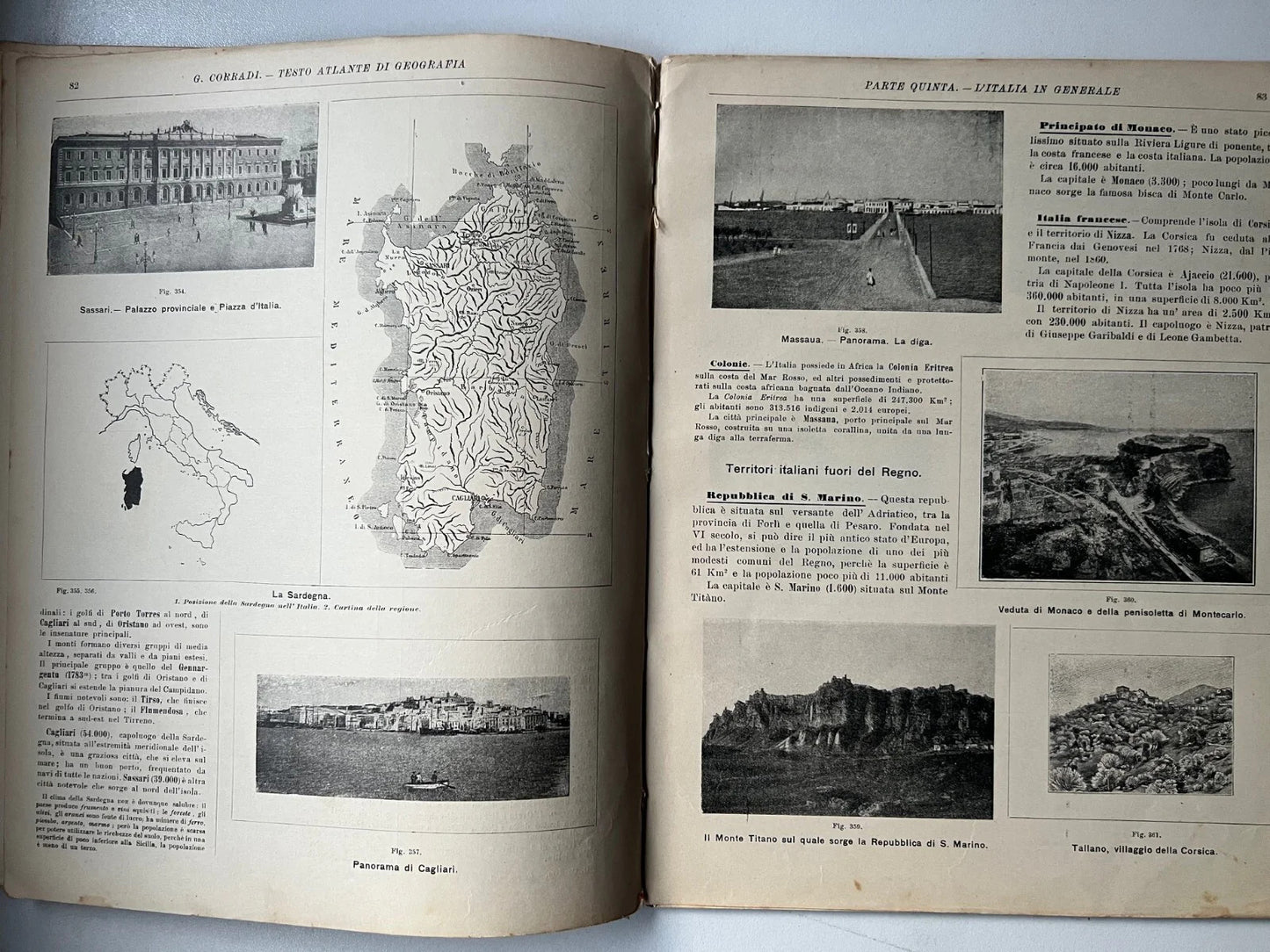 G. CORRADI TESTO ATLANTE DI GEOGRAFIA VOLUME PRIMO REMO SANDRON 1911 F. NONNI