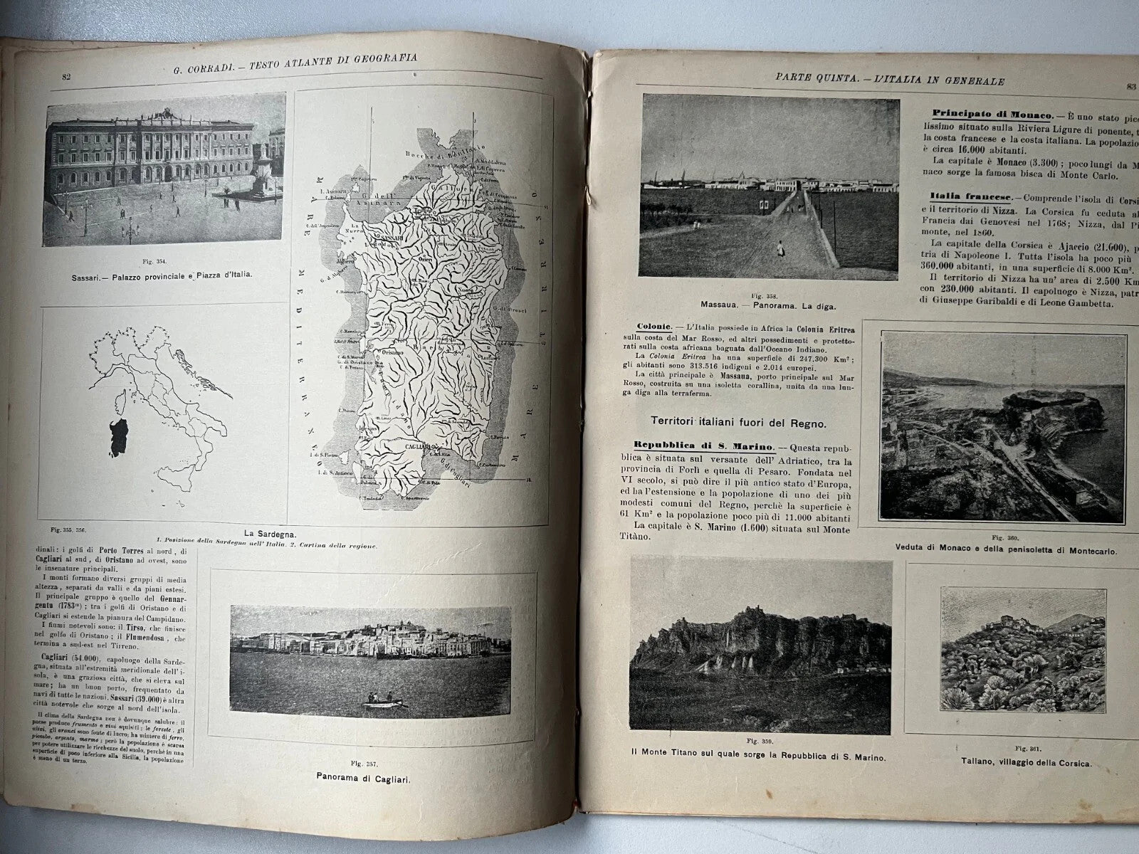G. CORRADI TESTO ATLANTE DI GEOGRAFIA VOLUME PRIMO REMO SANDRON 1911 F. NONNI