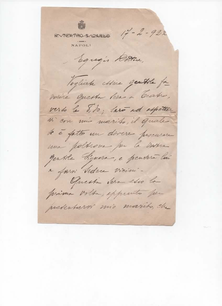 1922 LETTERA REGIO TEATRO SAN CARLO NAPOLI