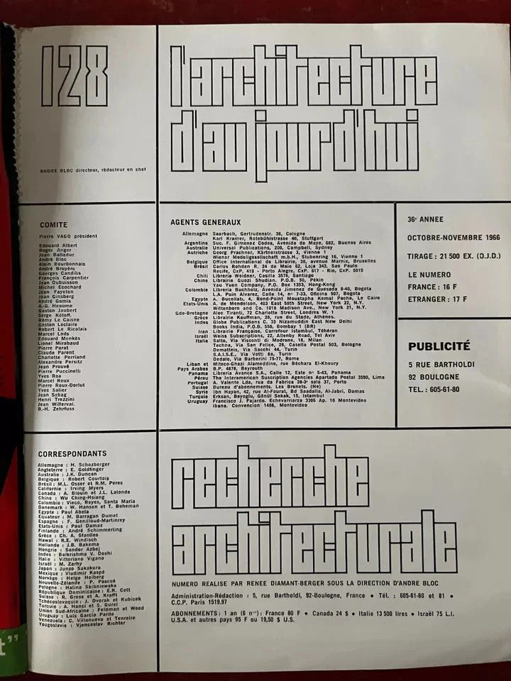 INGEGNERIA ARCHITETTURA RIVISTA L'architecture d'au jourd' hui no 128 anno 1966
