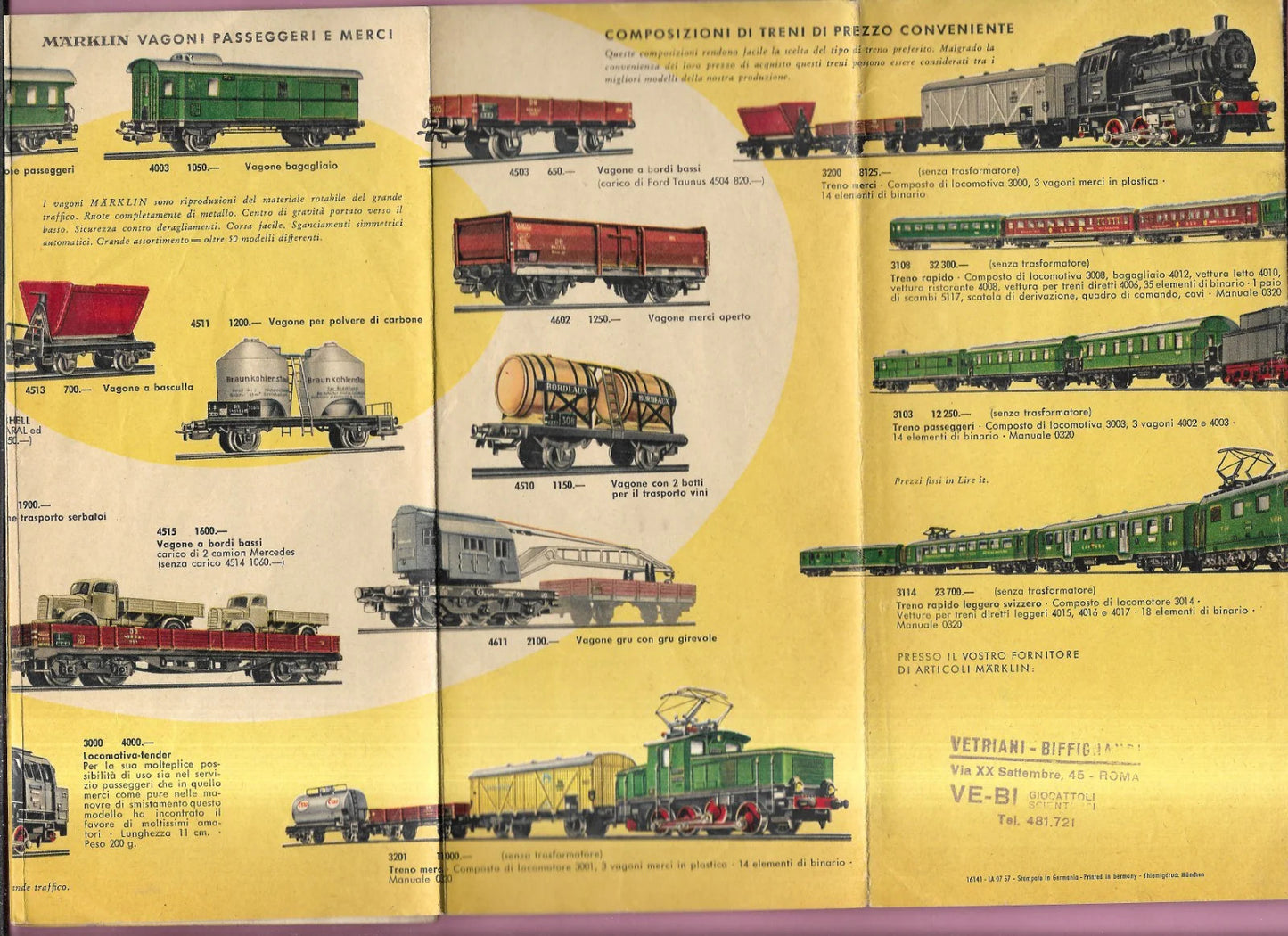 1957 MARKLIN HO CATALOGO BROCHURE TRENI 16141 - LA 07 57 ITALIANO