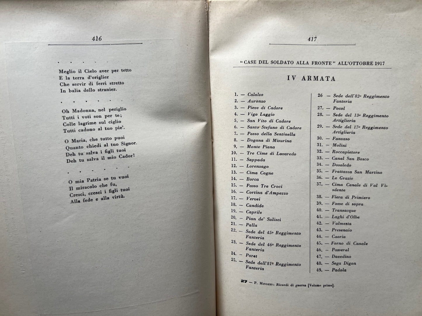WWI P. GIOVANNI MINOZZI RICORDI DI GUERRA 1956 AMATRICE PRIMA EDIZIONE ILLUSTRA