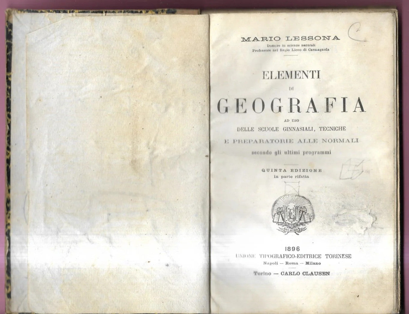 MARIO LESSONA ELEMENTI DI GEOGRAFIA 1896 UTET