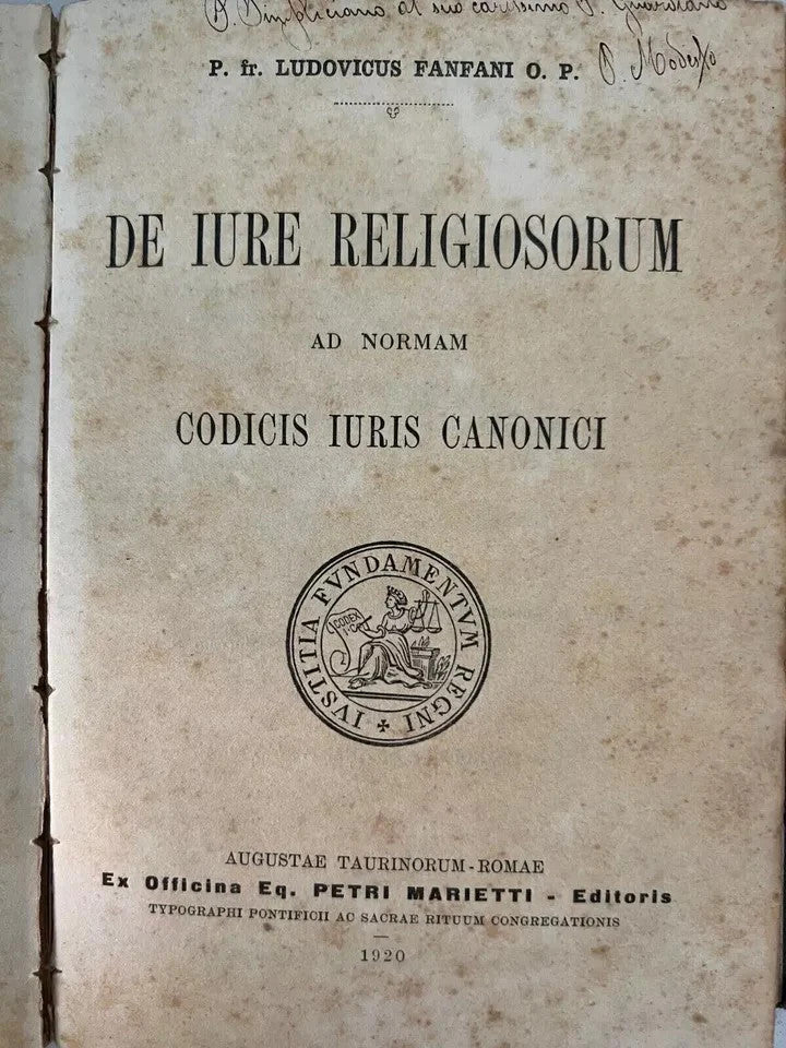DE CENSURIS IUXTA CODICEM IURIS CANONICI + DE IURE RELIGIOSORUM, MARIETTI 1919