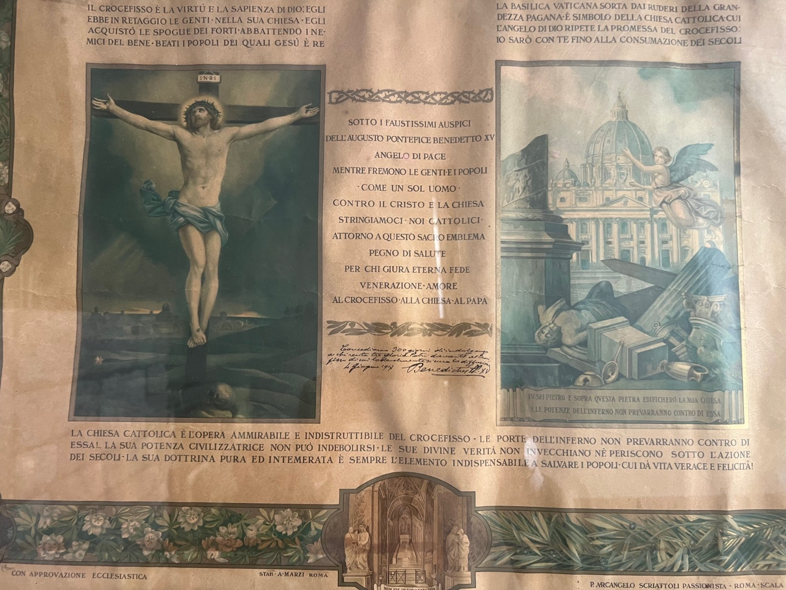 Stampa religiosa per l'adorazione del crocifisso dedica Papa Benedetto XV 1917
