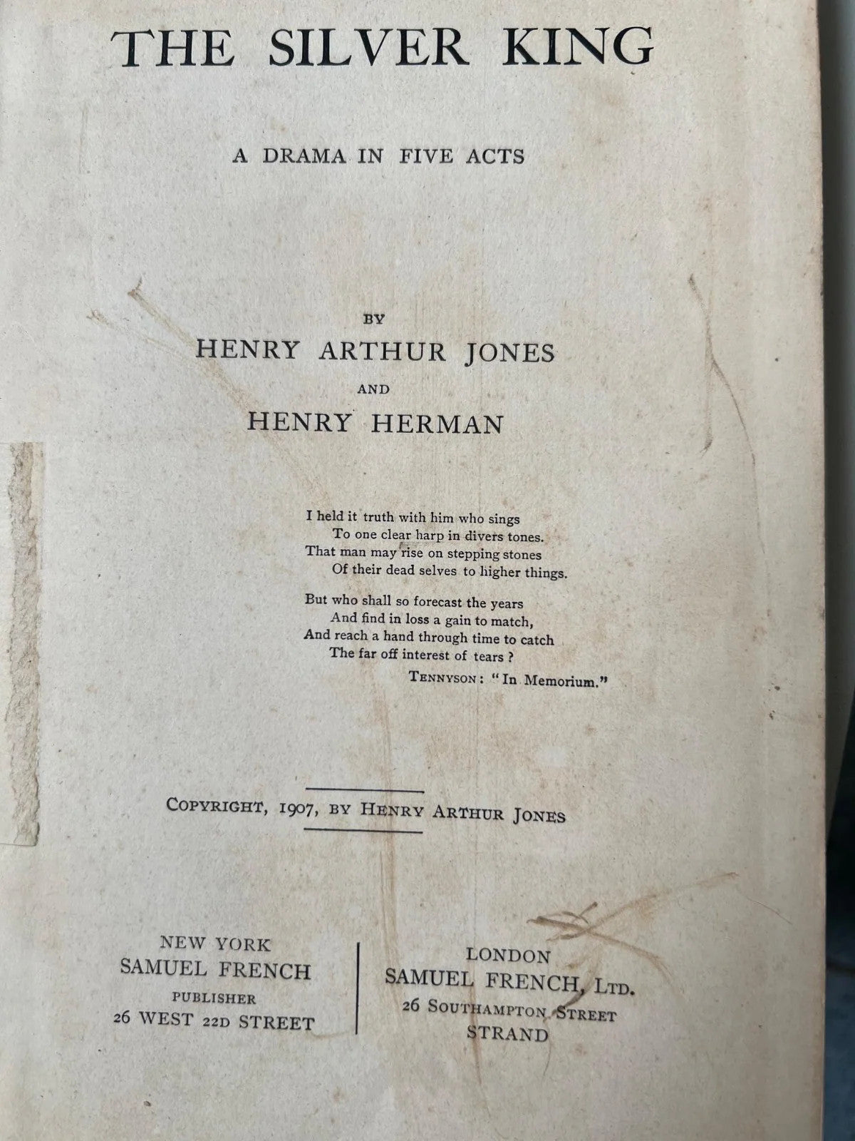 The Silver King : A Drama in Five Acts H. Arthur Jones, H. Herman first edition