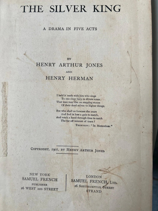 The Silver King : A Drama in Five Acts H. Arthur Jones, H. Herman first edition
