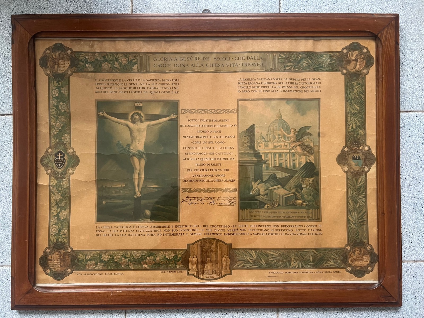 Stampa religiosa per l'adorazione del crocifisso dedica Papa Benedetto XV 1917