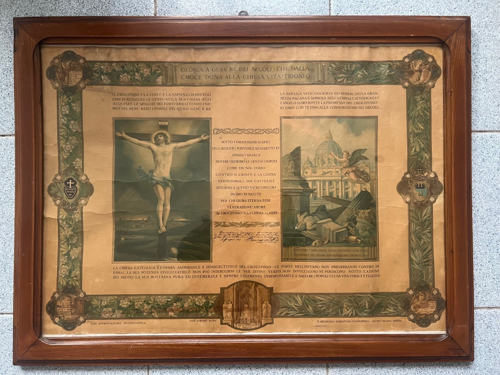 Stampa religiosa per l'adorazione del crocifisso dedica Papa Benedetto XV 1917