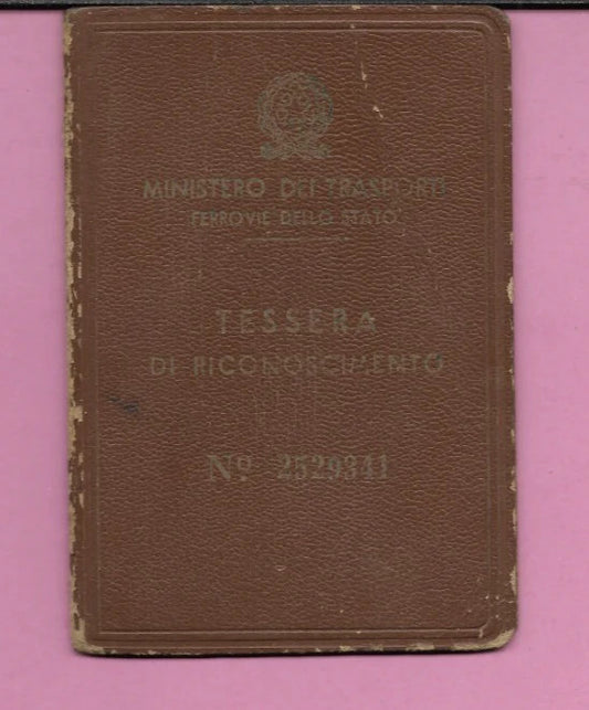1951 TESSERA DI RICONOSCIMENTO FERROVIE DELLO STATO MINISTERO TRASPORTI BAMBINA