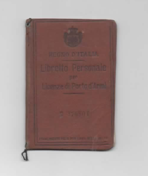 REGNO D'ITALIA LIBRETTO PERSONALE PER LICENZE DI PORTO D'ARMI NAPOLI