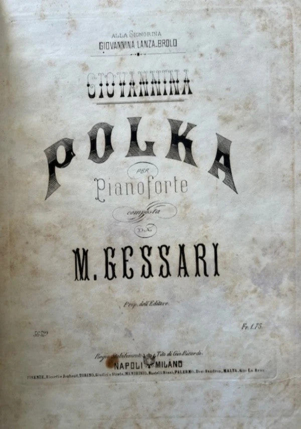 SPARTITO 1865 Giovannina Polka per Pianoforte M. Gessari, Tito di Gio Ricordi