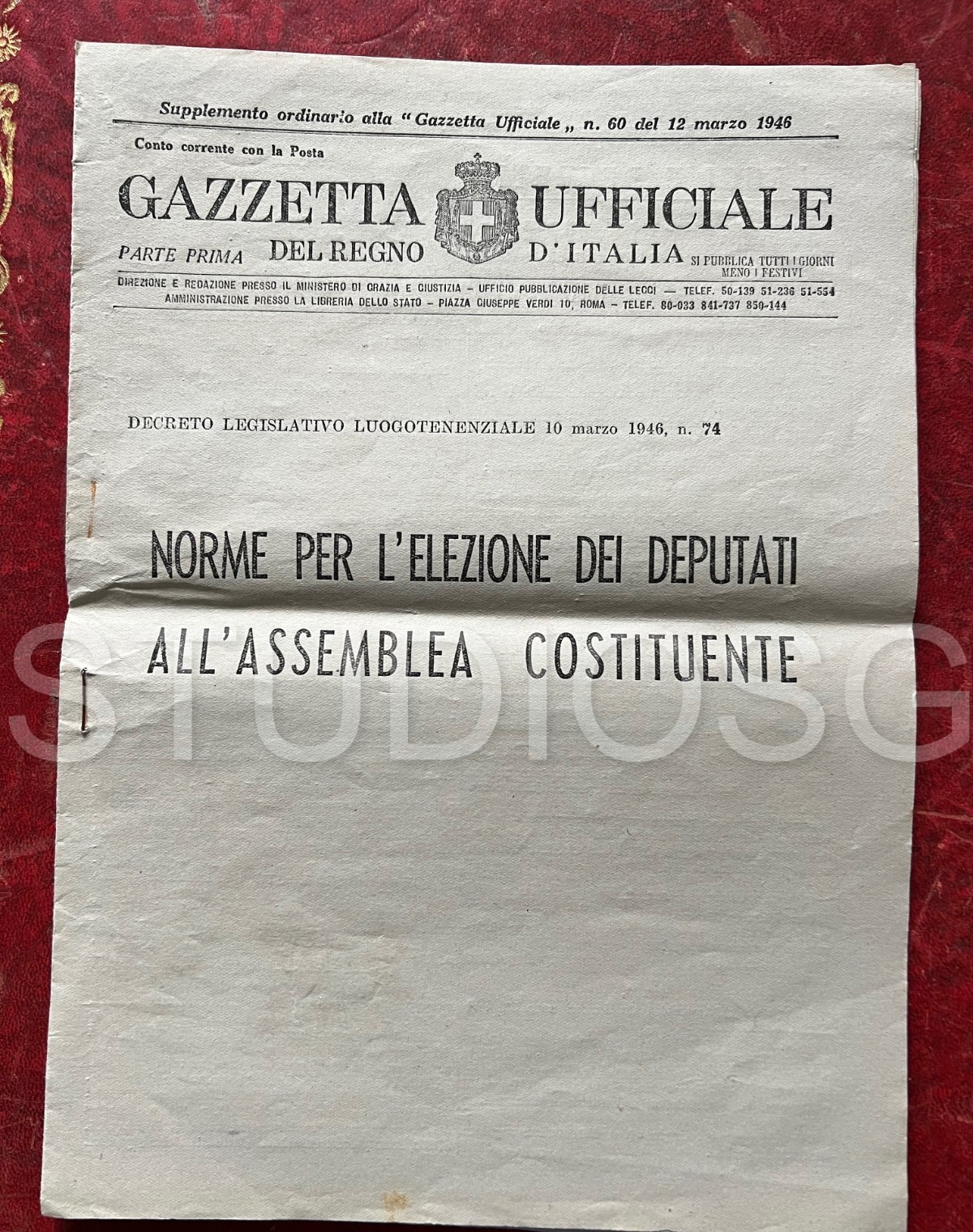 GAZZETTA UFFICIALE 12 MARZO 1946 NORME ELEZIONE DEPUTATI ASSEMBLEA COSTITUENTE