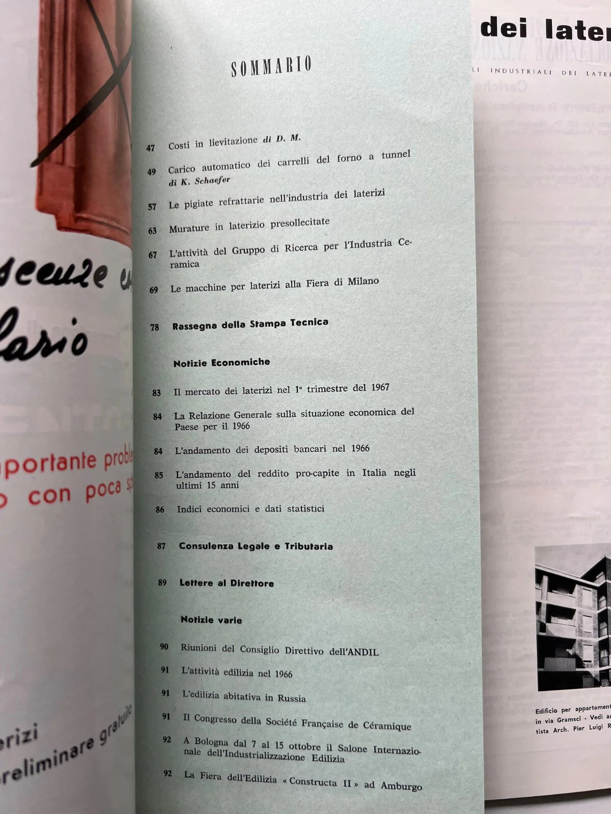 L'INDUSTRIA ITALIANA DEI LATERIZI FASCICOLO 2 DEL 1967 INGEGNERIA
