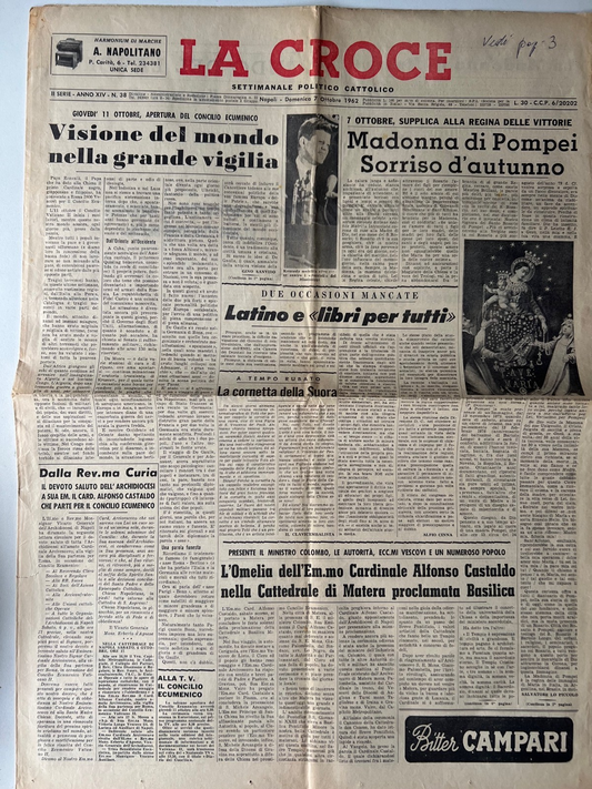 LA CROCE SETTIMANALE POLITICO CATTOLICO 1962 MADONNA I POMPEI BARTOLO LONGO