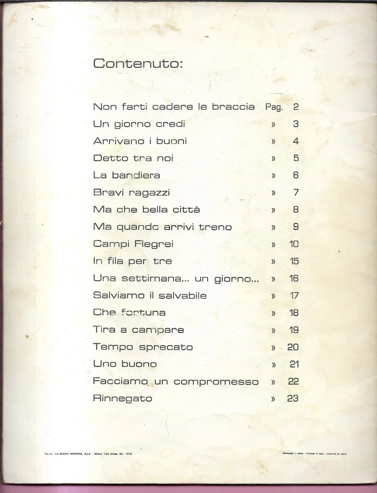 RARO SPARTITO EDOARDO BENNATO RACCOLTA DI CANZONI 1976 EDIZIONI WIZ MUSIC