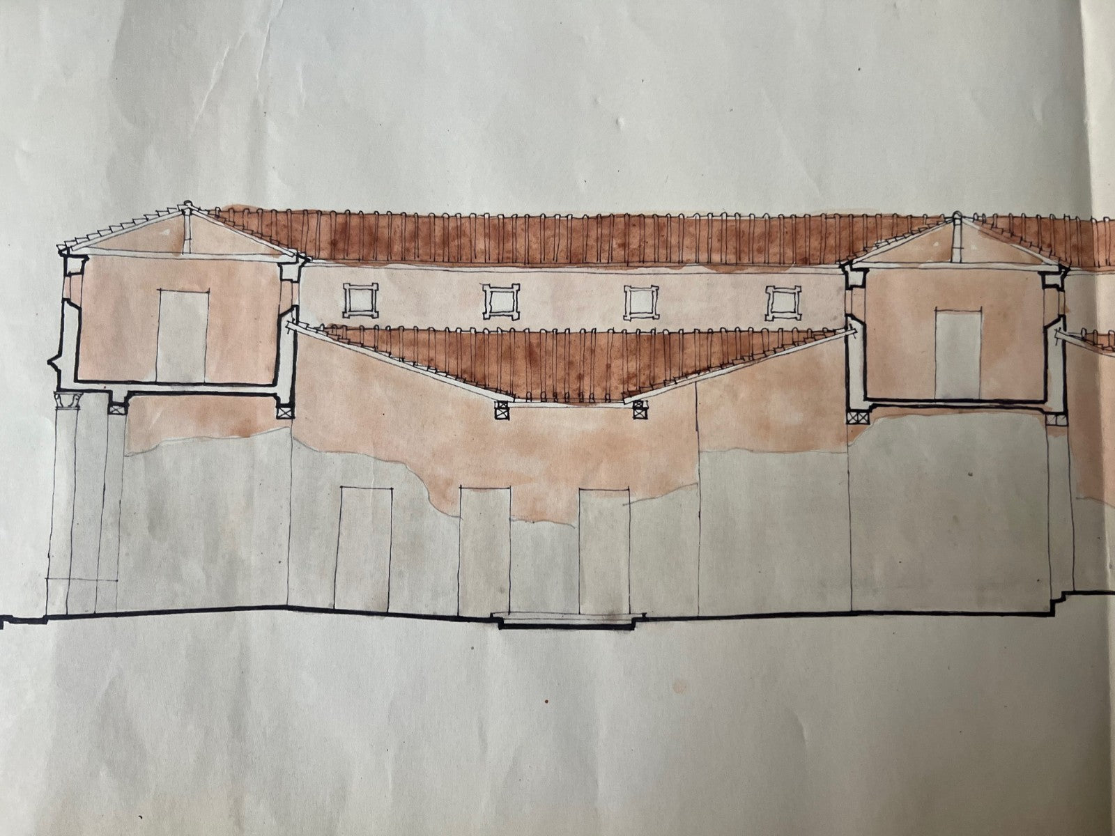 CHINA ED ACQUERELLO 1923 POMPEI RUINS RICOSTRUZIONE DELLA CASA DI PANSA MAZOIS
