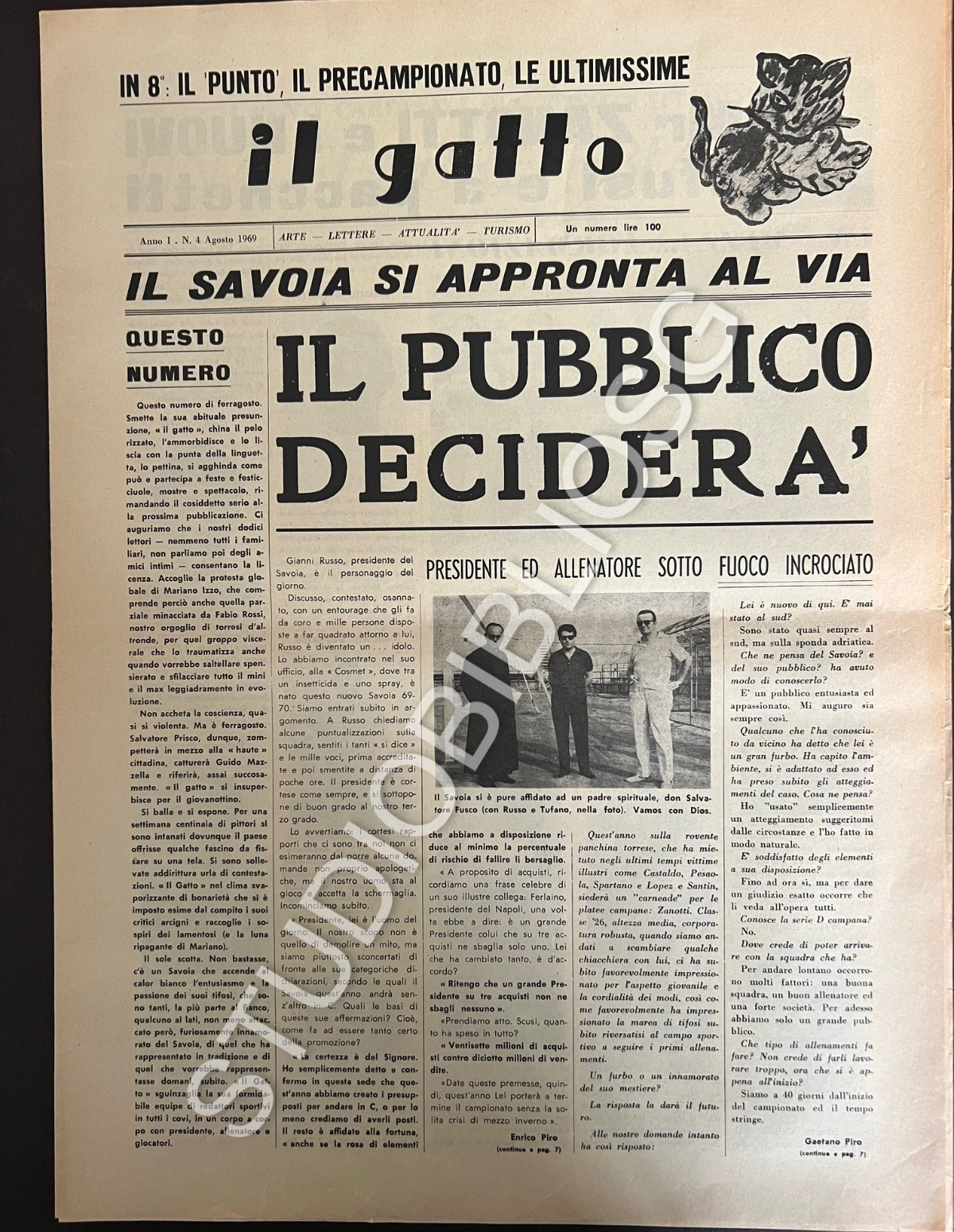 TORRE ANNUNZIATA IL GATTO 1969 MENSILE ATTUALITA' SPORT CALCIO TURRIS SAVOIA
