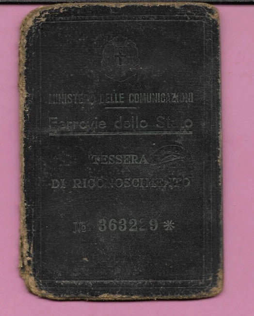 1941 REGNO TESSERA DI RICONOSCIMENTO FERROVIE DELLO STATO MINISTERO COMUNICAZION