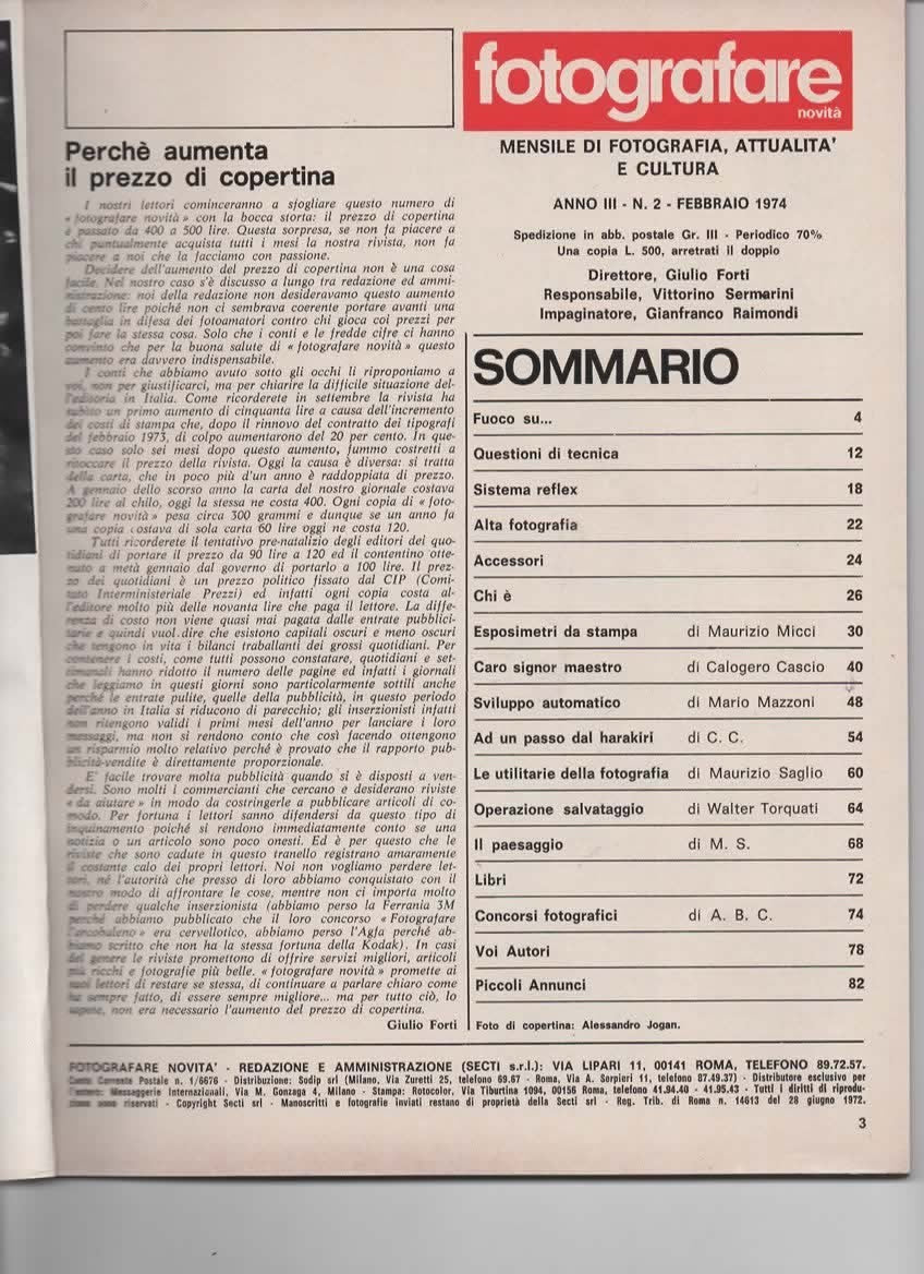 RIVISTA FOTOGRAFARE ANNO III N 2 FEBBRAIO 1974 - LE REFLEX IN ARRIVO