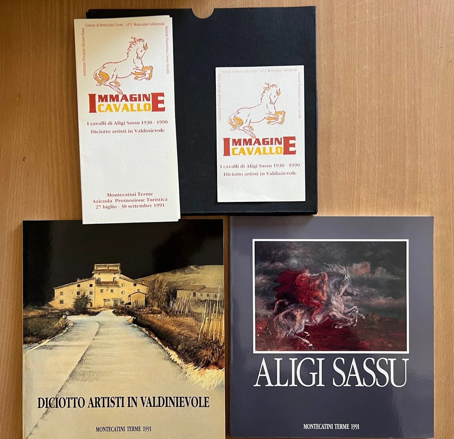ALIGI SASSU CATALOGO + CARTOLINA + BROCHURE 1991 MONTECATINI COFANETTO 18 ARTIST