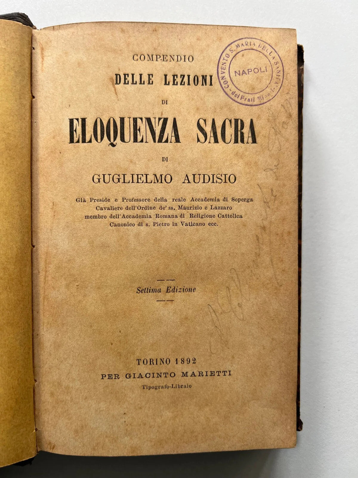 COMPENDIO DELLE LEZIONI DI ELOQUENZA SACRA DI GUGLIELMO AUDISIO 1892 MARIETTI