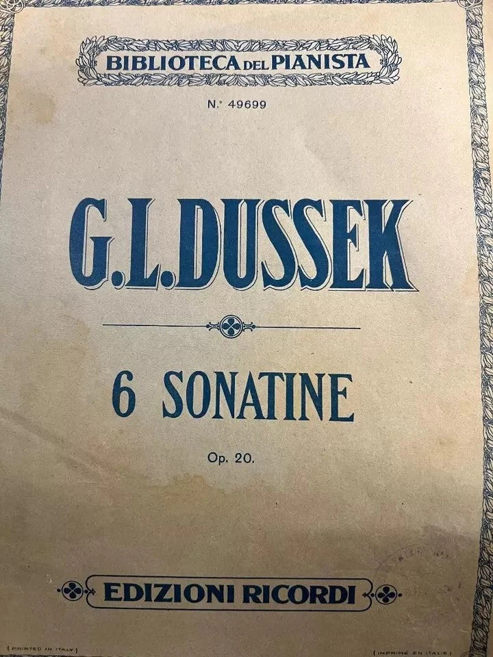 SPARTITO 6 SONATINE PER PIANOFORTE OP. 20 di G. L. Dussek, 1925, EDIZ. RICORDI